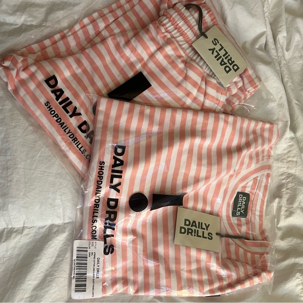Daily Drills Pink and White Striped Set